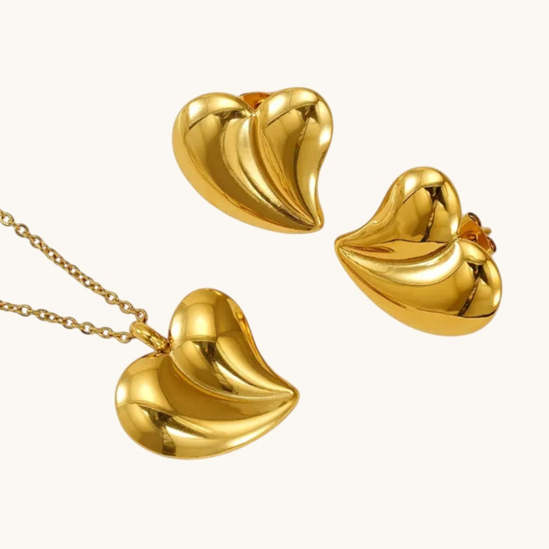 Gold Plated Heart Earrings Necklace