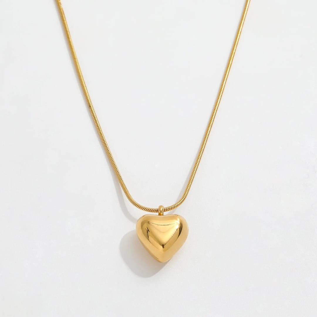 TITLIYA gold-tone heart pendant necklace with a sleek snake chain, perfect for daily wear or elegant gifting.