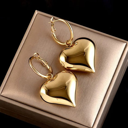 TITLIYA gold plated heart hoop earrings with a polished finish, perfect for elegant daily wear or gifting.