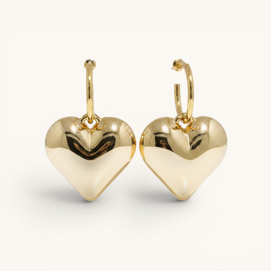 TITLIYA gold-plated heart charm hoop earrings with a polished finish, perfect for daily wear or gifting.