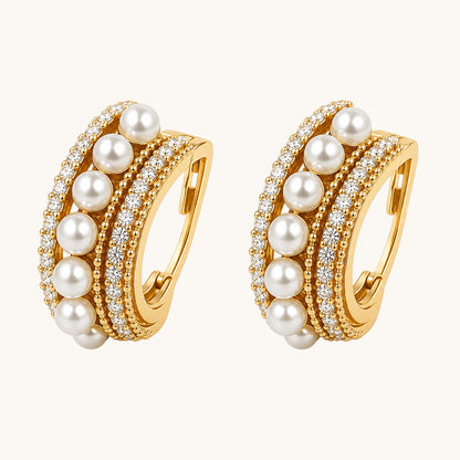 TITLIYA gold plated hoop earrings featuring white pearls and sparkling crystal accents for elegant daily wear.