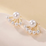 TITLIYA gold-plated needle earrings featuring a fan-shaped design with multiple white pearls for elegant daily wear.