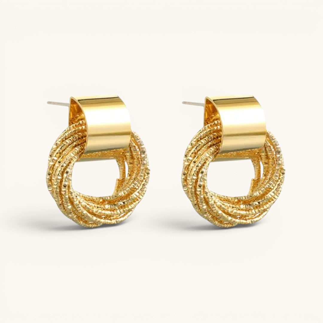 TITLIYA gold-plated spiral earrings featuring a textured circular design for elegant daily wear.