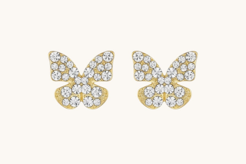 Golden Butterfly Stud Earrings with Diamond Dust (Luxury)