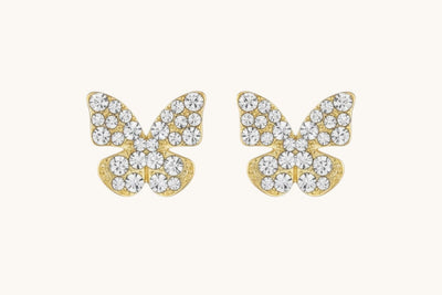 Golden Butterfly Stud Earrings with Diamond Dust (Luxury)