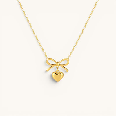 Golden Heart Bow Pendant Necklace