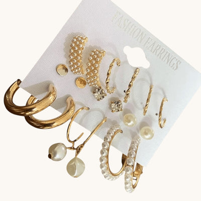 Set Of 9 Golden Trending Korean Earrings