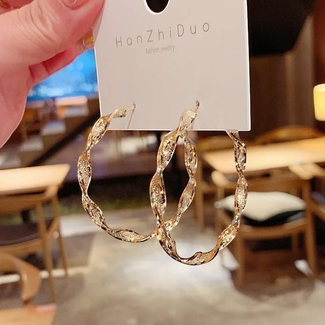 TITLIYA golden round hoop earrings with a textured twisted design, perfect for elegant daily wear.