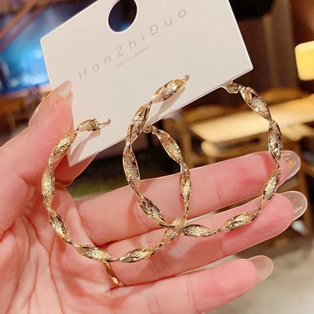 TITLIYA golden round hoop earrings with a textured twisted design for elegant daily wear.