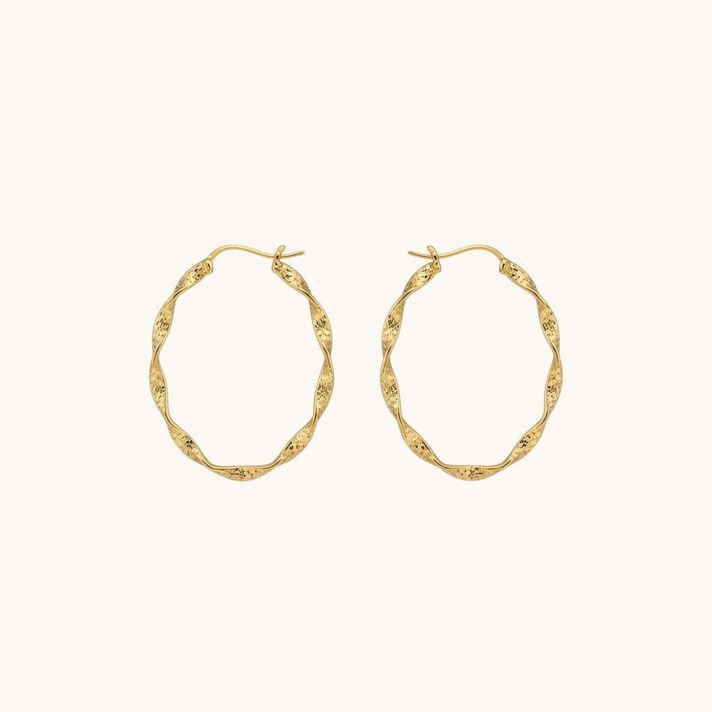 TITLIYA golden round hoop earrings with a textured twisted design for elegant daily wear.
