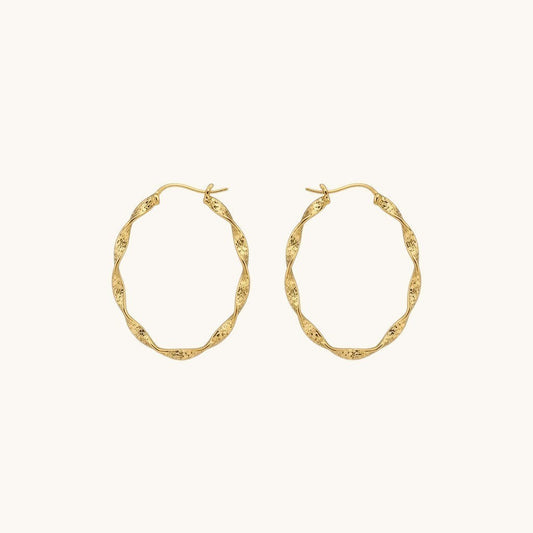 TITLIYA golden round hoop earrings with a textured twisted design for elegant daily wear.