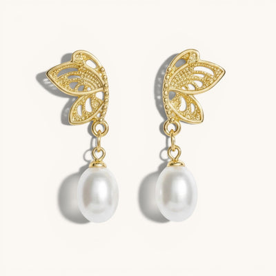 Half Butterfly Pearl Stud Earrings