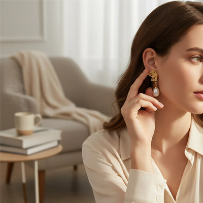 Half Butterfly Pearl Stud Earrings