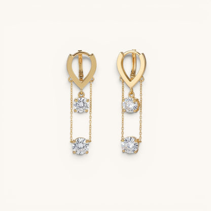 TITLIYA Korean diamond hanging earrings in gold with dual dangling clear stones on delicate chains for elegant wear.