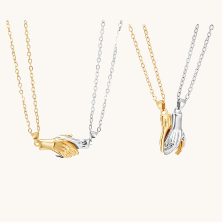 TITLIYA gold and silver magnetic handshake couple necklaces with delicate chains for a romantic gift.