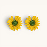TITLIYA mini flower stud earrings featuring yellow petals and a textured green center for everyday elegance.