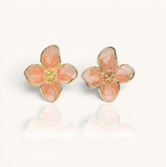 TITLIYA orange flower stud earrings with gold trim and textured petals, perfect for daily wear or elegant gifting.