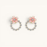 TITLIYA peach flower earrings featuring a circular crystal hoop design, perfect for elegant daily wear.