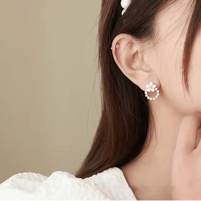 TITLIYA Korean Pink Floral Crystal Hoop Earrings