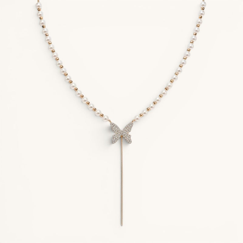 Pearl Butterfly Pendant Necklace Korean Style
