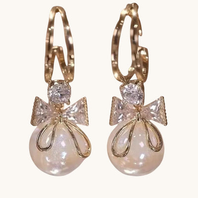 Pearl Drops With Crystal Bow Korean Earring