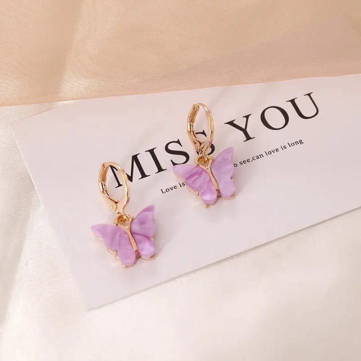 TITLIYA pink butterfly drop earrings with gold-tone hoops, perfect for daily wear or as a stylish gift.