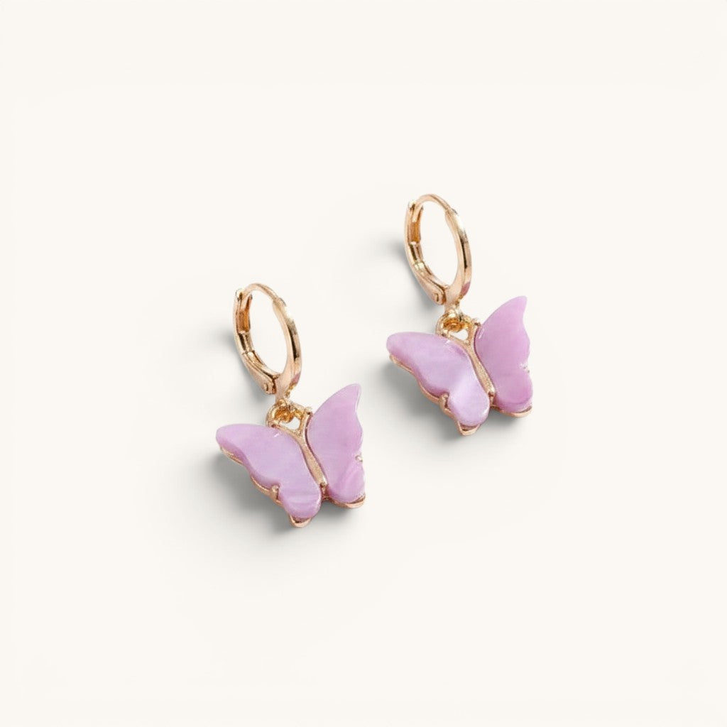 TITLIYA pink butterfly hoop earrings with gold-tone hardware, perfect for daily wear or elegant gifting.