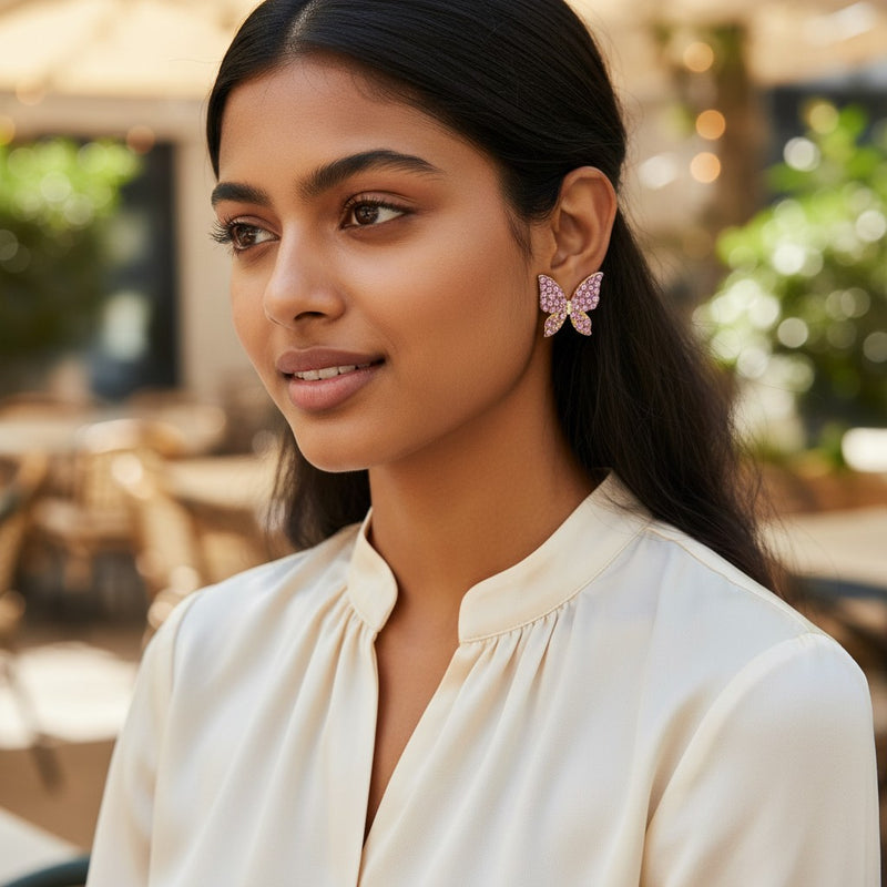 Pink Butterfly Stud Earrings
