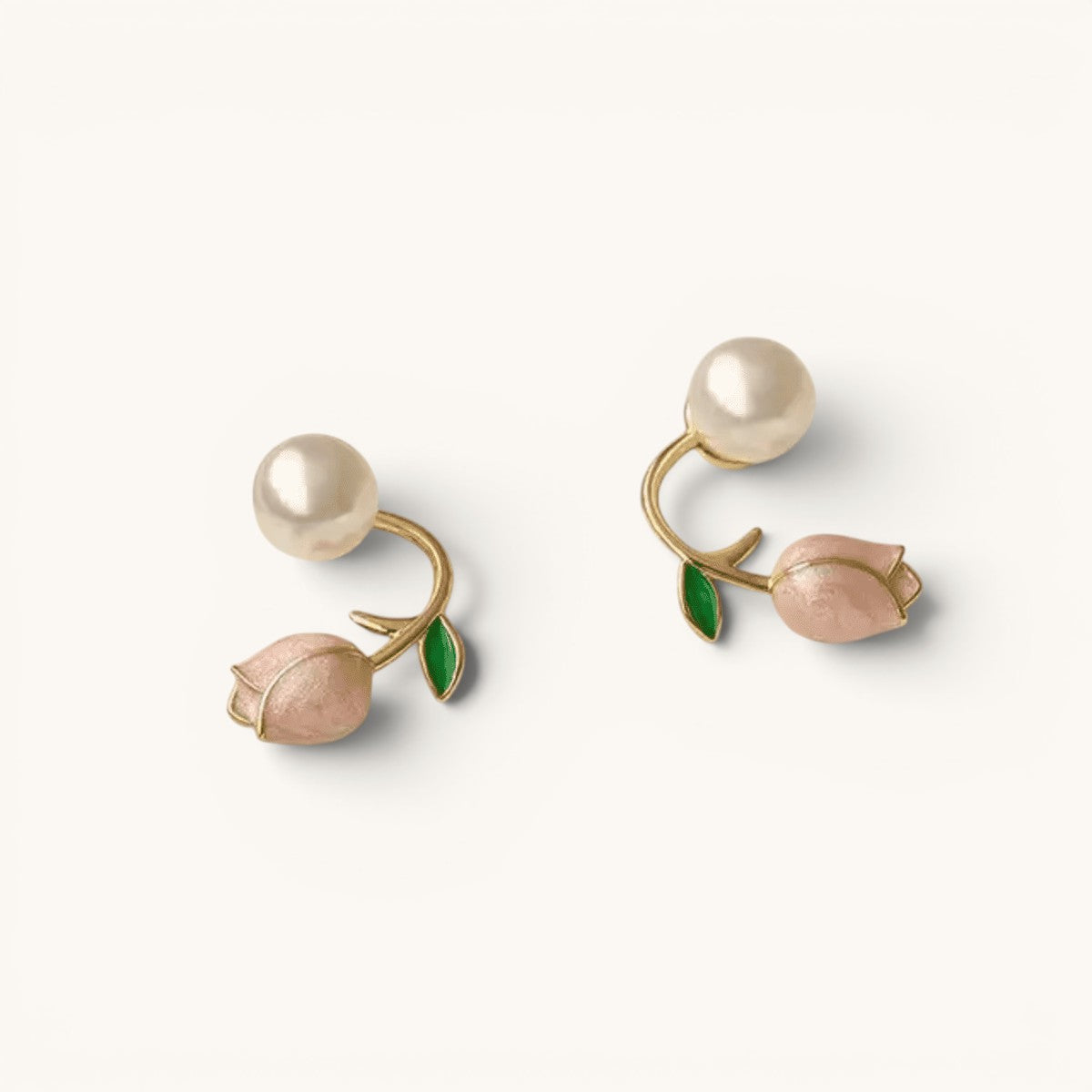 TITLIYA pink tealeaf Korean earrings featuring a pearl stud and a delicate tulip flower design for elegant daily wear.