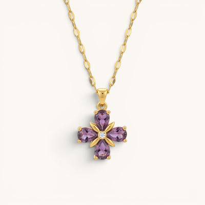 Purple Stone Flower Pendent Necklace