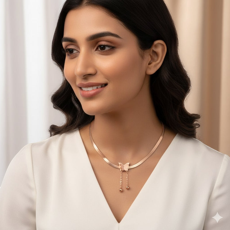Elegant Butterfly Pendant Snake Chain Necklace