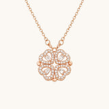 TITLIYA rose gold magnetic four-heart clover pendant necklace with sparkling crystal accents on a delicate chain.