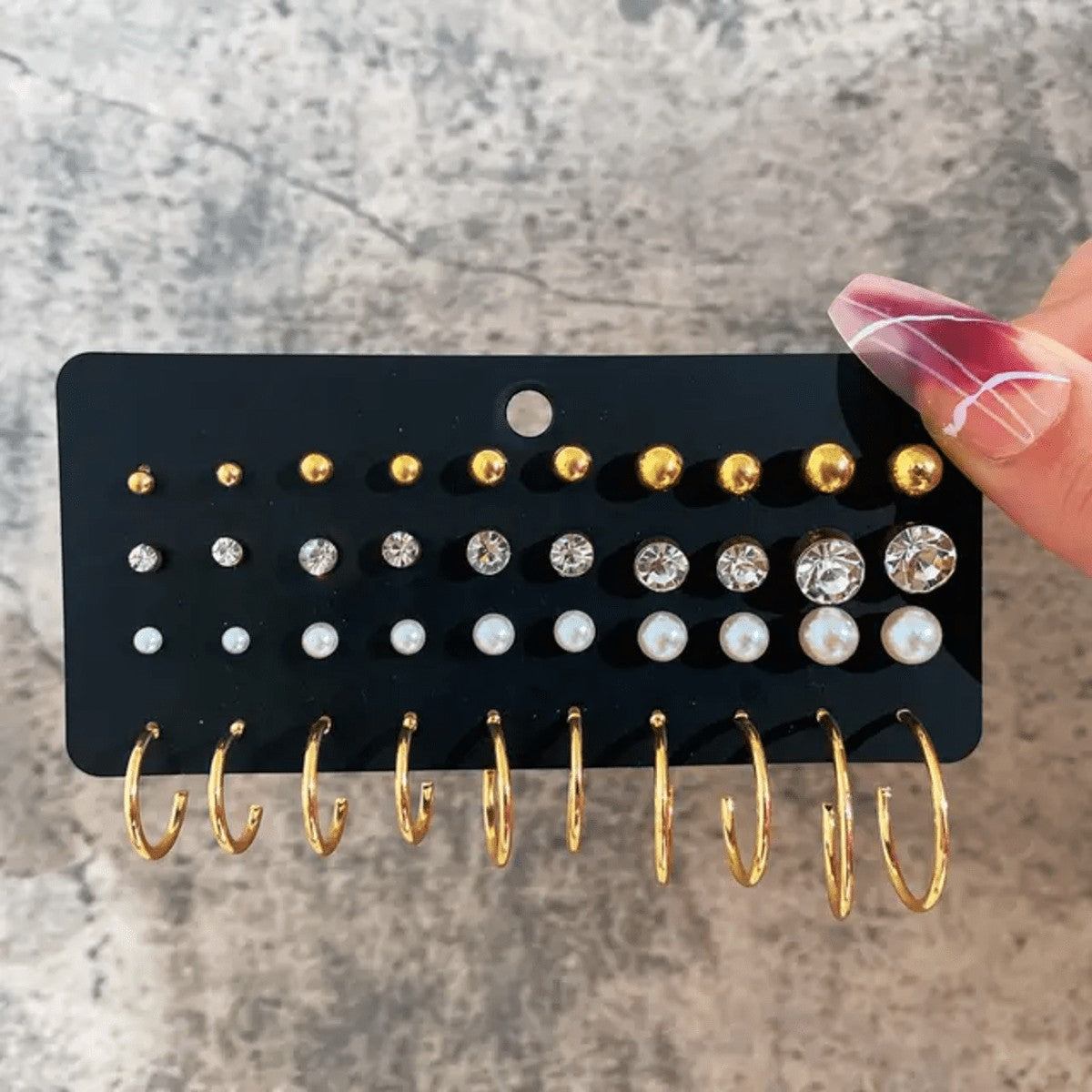 TITLIYA set of 20 gold-tone stud earrings featuring crystals, pearls, and small hoops for versatile daily wear.