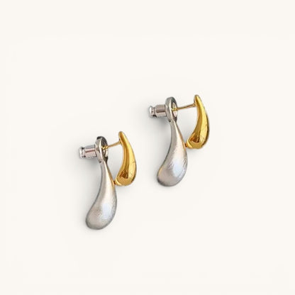 TITLIYA silver and gold double drop earrings featuring a modern teardrop design for elegant daily wear.