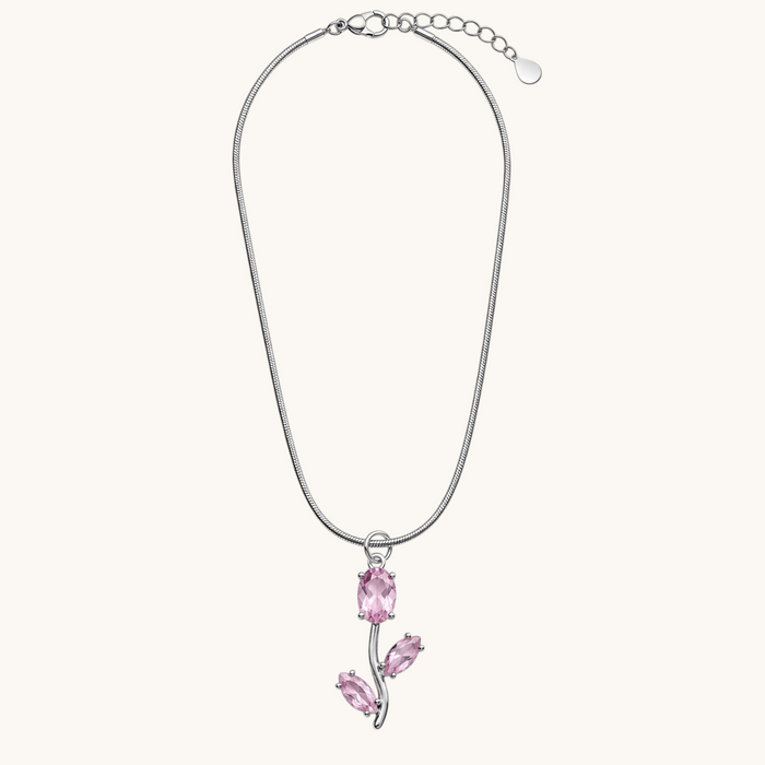 TITLIYA Korean Style Silver Tone Pink Tulip Pendant Necklace