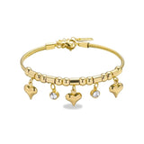 TITLIYA gold-tone bracelet featuring heart charms and clear stone accents on a textured bead and tube chain.