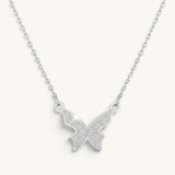 TITLIYA hallmarked stainless steel butterfly pendant necklace with a shimmering textured finish on a delicate chain.