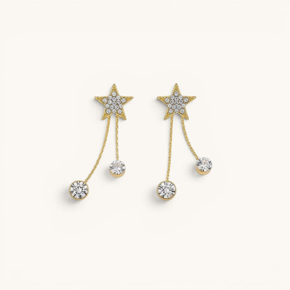 TITLIYA gold-tone star drop earrings with sparkling crystal accents, perfect for daily wear or elegant gifting.