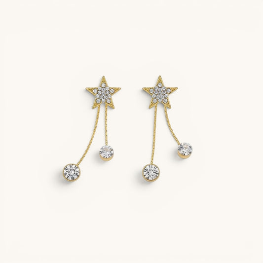 TITLIYA gold-tone star drop earrings with sparkling crystal accents, perfect for daily wear or elegant gifting.
