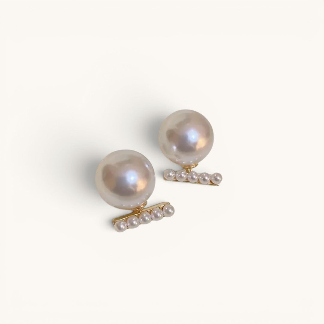 TITLIYA elegant white pearl drop earrings featuring a gold-tone stick bar accented with small pearls.