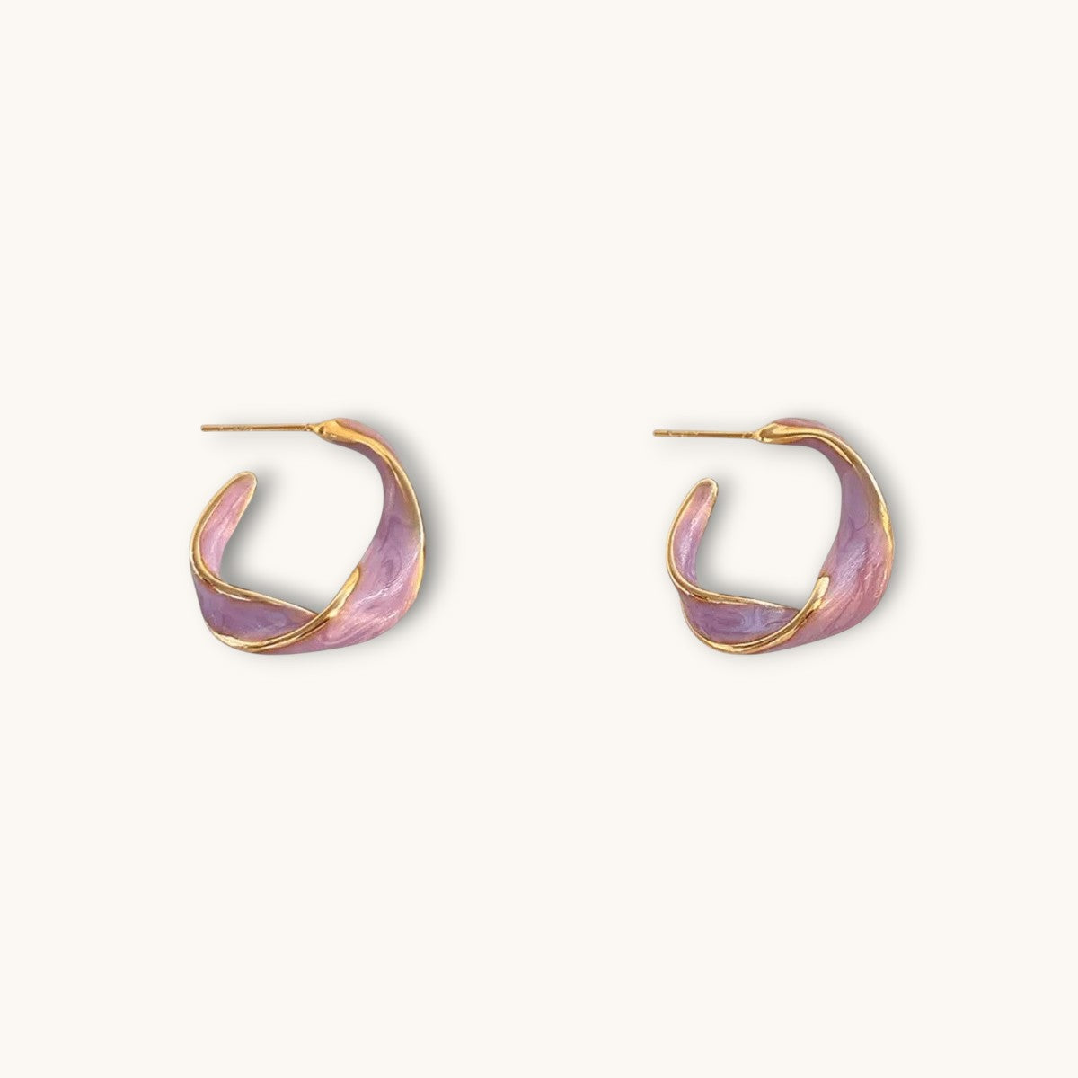 TITLIYA twisted Korean hoop earrings in gold with a marbled lavender enamel finish for elegant daily wear.