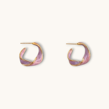 TITLIYA twisted Korean hoop earrings in gold with a marbled lavender enamel finish for elegant daily wear.