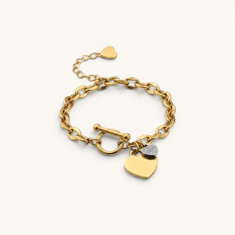 TITLIYA Korean Double Heart Gold-Tone Chain Bracelet for Women
