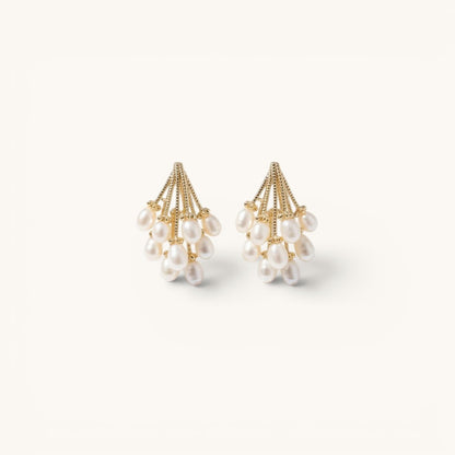 TITLIYA Korean-style gold-tone cluster earrings featuring multiple white water drop pearls for elegant daily wear.