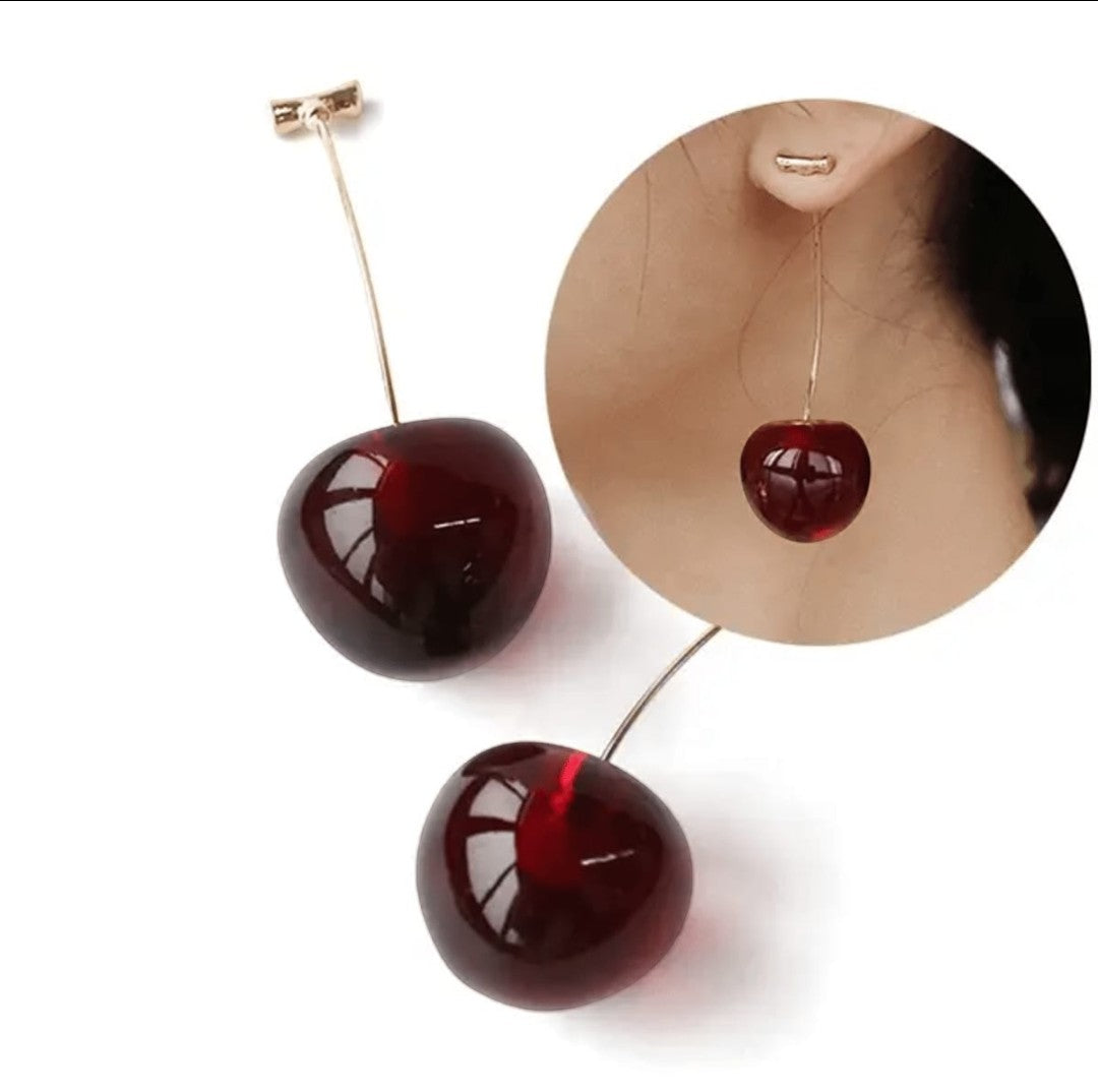 TITLIYA trending Western cherry earrings featuring glossy dark red fruit charms on gold-tone stems for daily wear.
