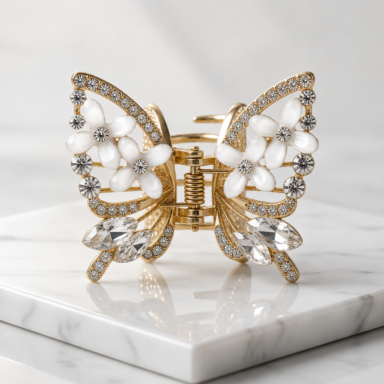 TITLIYA Korean White Butterfly Claw Hair Clip – Anti-Tarnish Floral Design