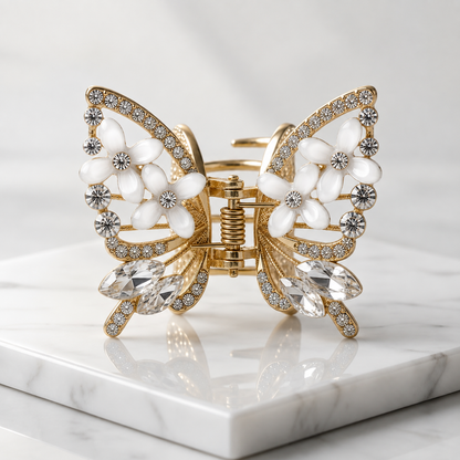 TITLIYA Korean White Butterfly Claw Hair Clip – Anti-Tarnish Floral Design