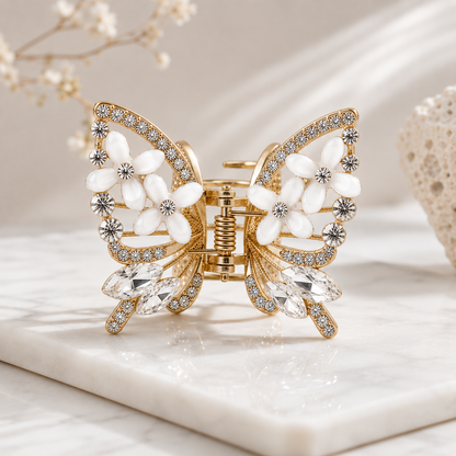 TITLIYA Korean White Butterfly Claw Hair Clip – Anti-Tarnish Floral Design