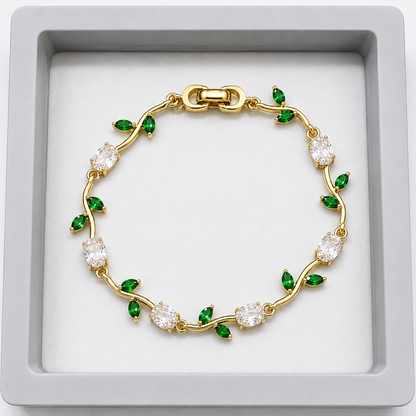 White and Green Leaf Bracelet for Women | Gold-Tone Korean Style Anti-Tarnish Bracelet